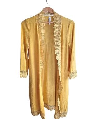 Tickled Teal 3/4 Sleeve Lace Trim Yellow Cardigan Size Large NWOT